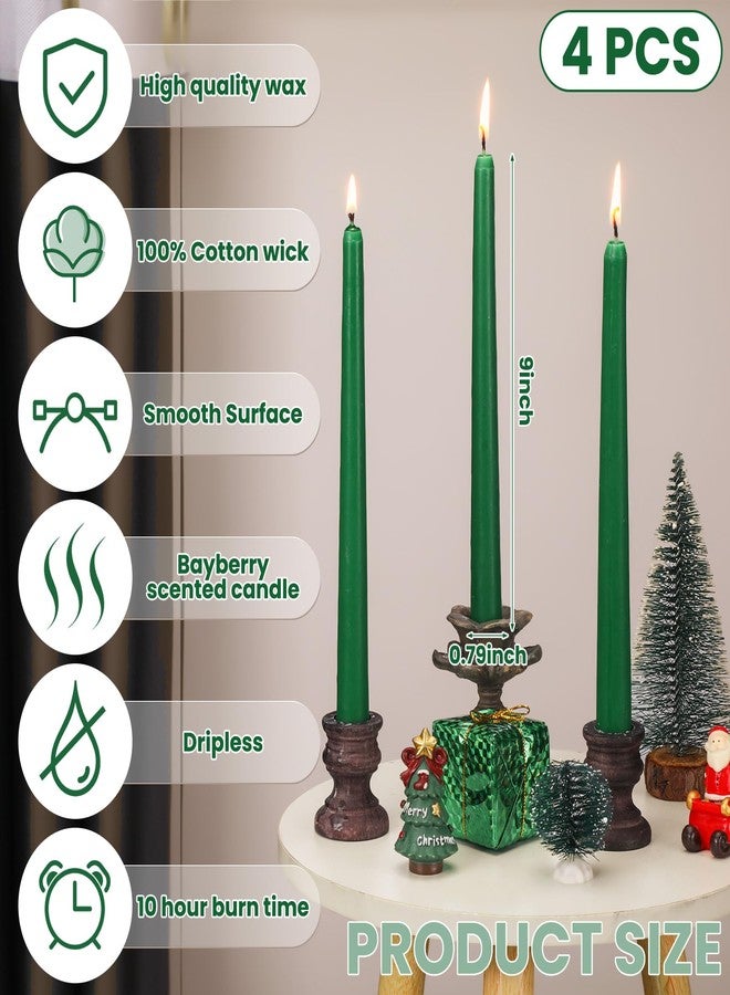 Conelist 4 Pcs 9 Inch Christmas Bayberry Scented Tapers Candles - Green Bayberry Legend Dripless Beewax Candle Sticks with Cotton Wick - Gift for Christmas Holiday Celebration - Image 2